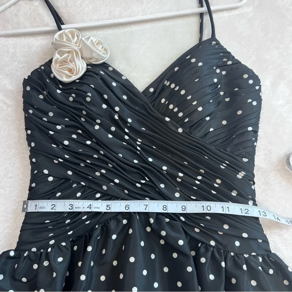 Hailey Logan by Adrianna Papell Black and Cream Polka Dot Mini Dress Size 3/4 - Picture 5 of 6